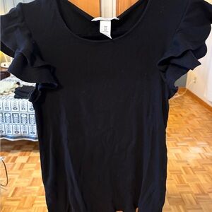 H&M Maternity Black Ruffled Sleeve Top
